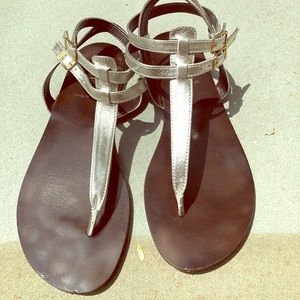 J. Crew Silver Strap Sandals Made in Italy, Size 9